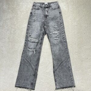 Simple Society Wide-Leg Jeans Womens 3/26 Gray Acid Wash High Rise Distressed‎